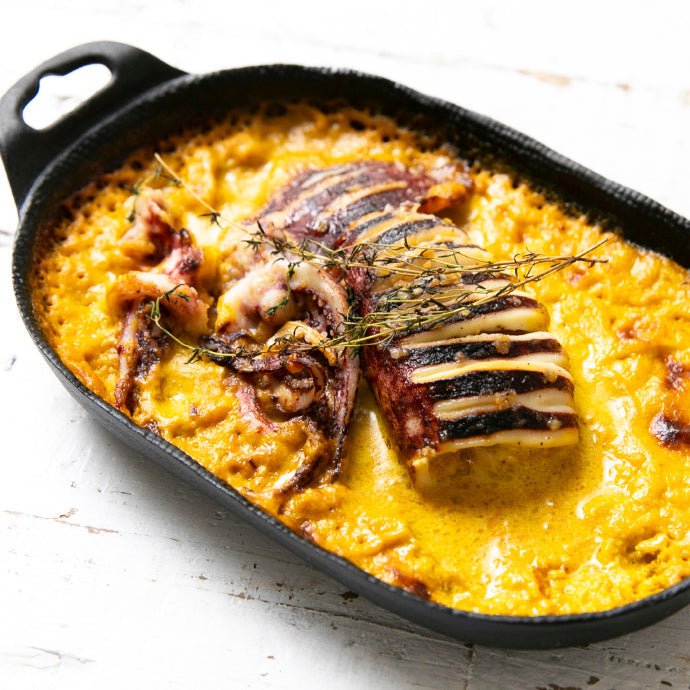 イカのオーブン焼き　かぼちゃクリームペースト